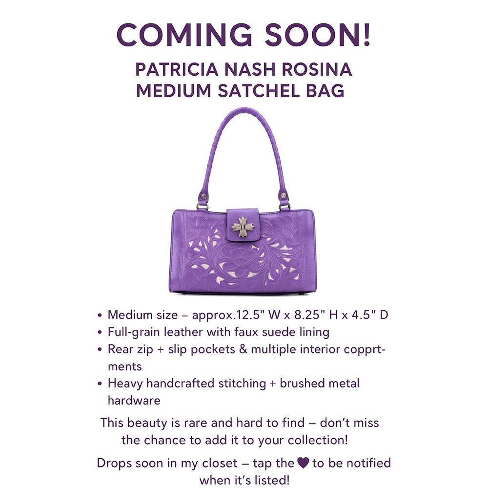 🎤🎤COMING SOON -Patricia Nash Rosina Satchel Bag - Purple